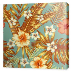 Jungle flowers and leaves vintage background