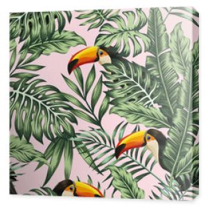 green jungle with toucan pink background
