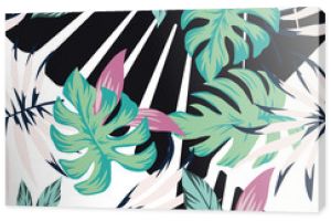 Abstract tropical pattern from leaves black white background