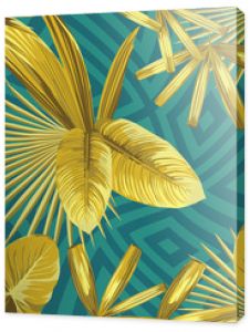 Golden tropica leaves seamless abstract geometric background