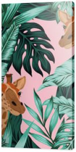 Tropikalne liście żyrafa wzór różowy tło