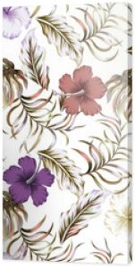 Streszczenie wielokolorowy kolor kwiatowy ilustracja wektor tropikalnych liści i kwiatów hibiskusa wzór na białym tle