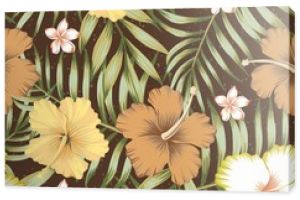 tropical leaves hibiscus frangipani seamless brown background