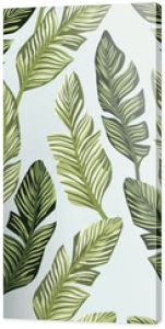 Green banana leaves seamless white backgorund