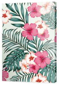 Hibiscus leaves seamless tropical pattern background