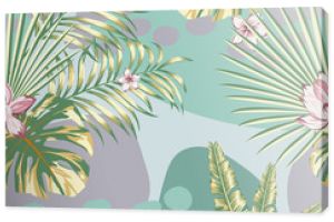 Letnie egzotyczne kwiatowe tropikalne liście bananów palmowych w zielonym stylu Wektor wzór bez szwu na zielonym szarym abstrakcyjnym tle Pl