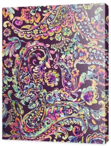 Seamless hand painted watercolour Multicolour Abstract paisley pattern