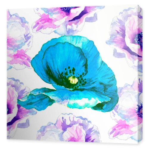 Watercolor seamless pattern. Watercolor poppies, hand drawn floral illustration, wildflowers isolated on white background.