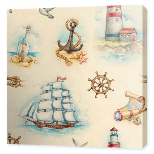 Nautical watercolor seamless pattern