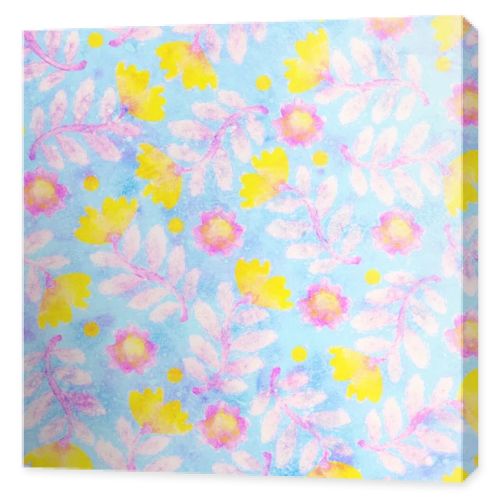 Seamless pattern with floral ornament. Background with watercolor flowers. Raster illustration for design and printing on fabric or paper.