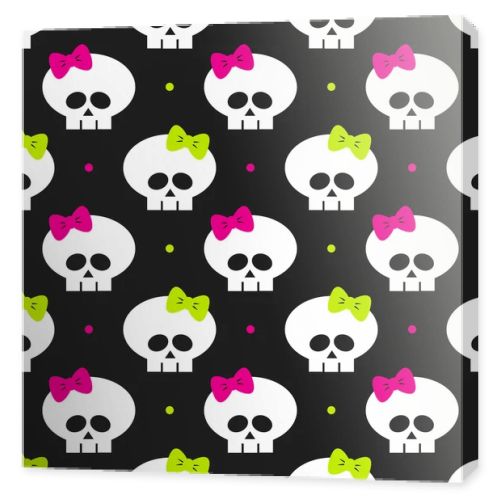 seamless pattern with funny halloween skulls over black