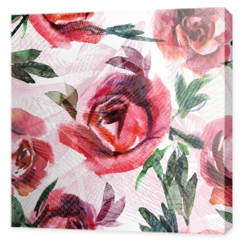 Watercolor Roses Seamless Pattern