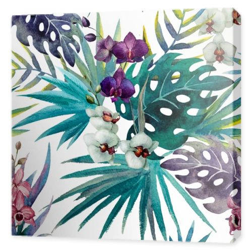 pattern orchid hibiscus leaves watercolor tropics