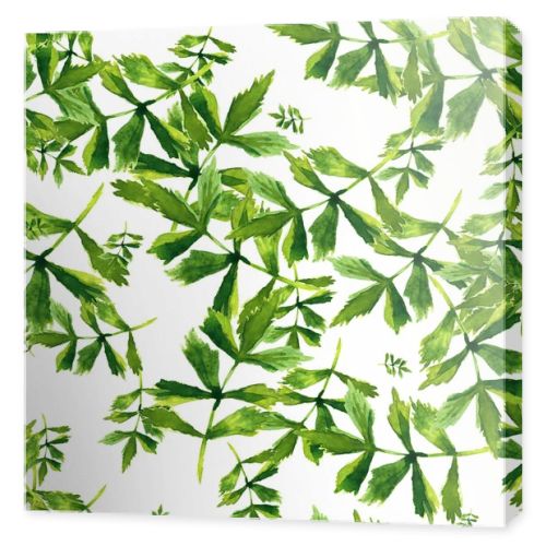 Watercolor seamless pattern with herbs and leaves.