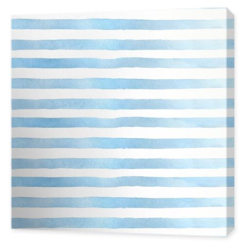 Blue strip watercolor hand painted seamless pattern. Horizontal striped print.