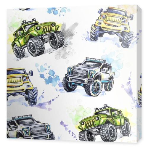 pattern Cartoon Monster Trucks. 