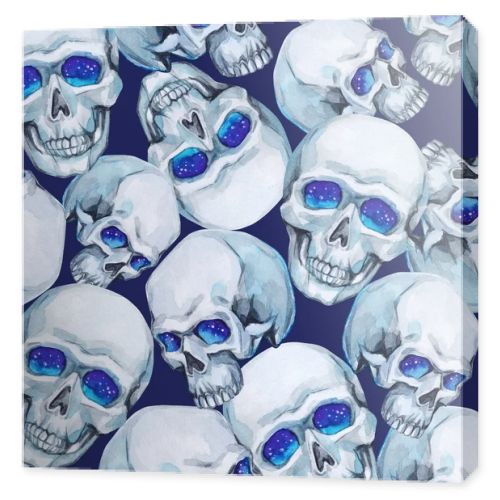 Watercolor seamless pattern skulls. 