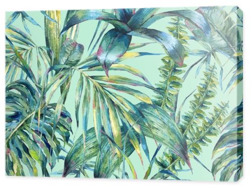 Natural leaves exotic watercolor seamless pattern