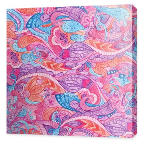 Abstract seamless floral pattern with colorful hand painted watercolor fantasy ornament