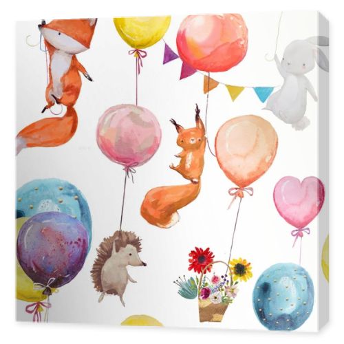 seamless pattern with animals with balloons