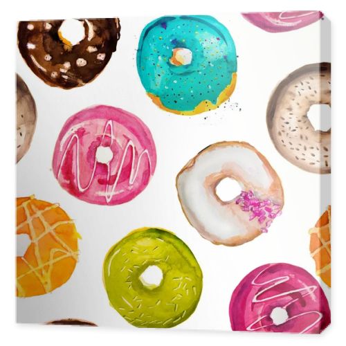 Hand-painted watercolor donuts pattern