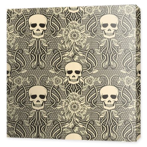 Seamless pattern with skull and flowers in art nouveau style, vector illustration