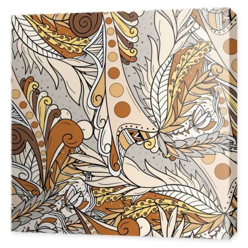 Seamless background patterns with abstract waves and leaves