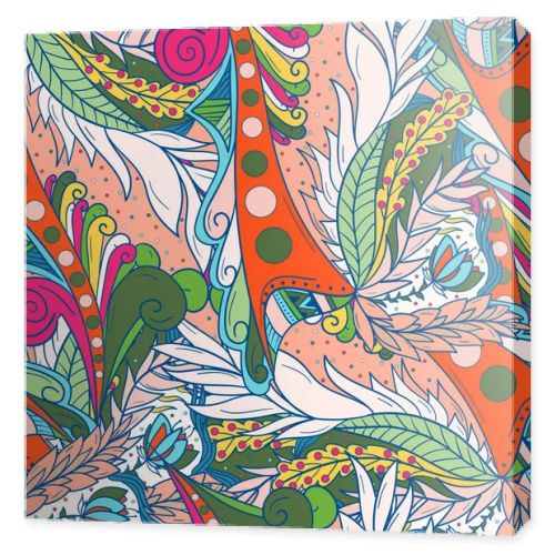 Seamless background patterns with abstract waves and leaves