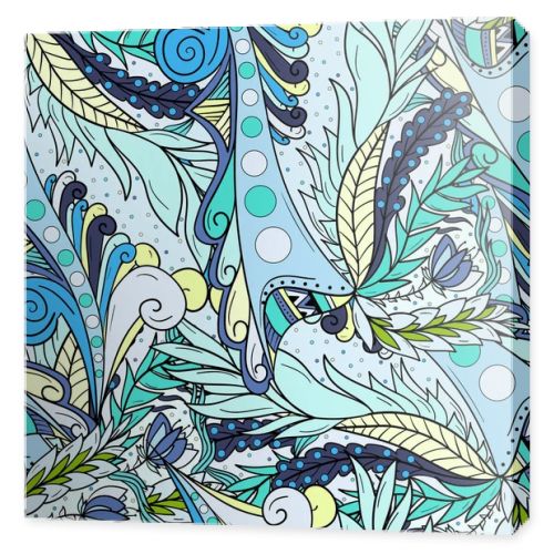 Seamless background patterns with abstract waves and leaves