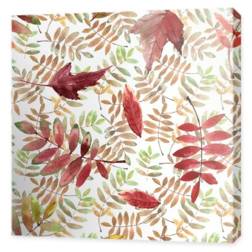 Watercolor pattern with bright autumn leaves isolated on white background