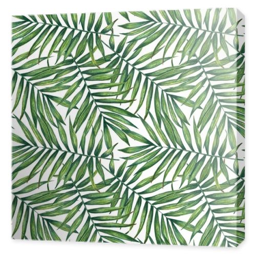 Hand painted watercolor palm  leaves seamless pattern on white. For wrapping paper, textiles, wallpaper and fabric.