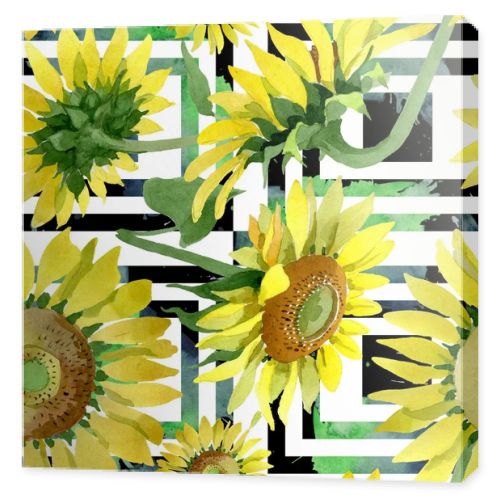 Sunflower floral botanical flowers. Watercolor background illustration set. Seamless background pattern.