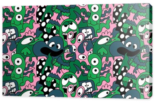 Cartoon doodle monsters seamless aliens and animals pattern for wrapping paper and fabrics and kids clothes print and linens and packaging. High quality illustration