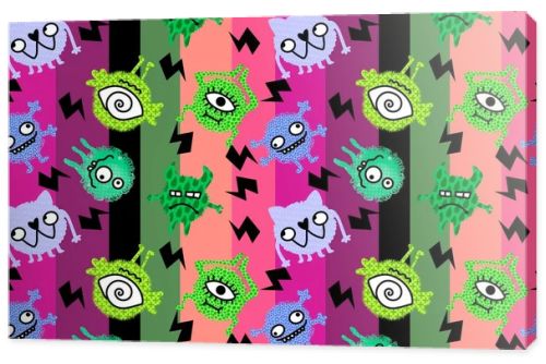 Cartoon doodle monsters seamless aliens and animals pattern for wrapping paper and fabrics and kids clothes print and linens and packaging. High quality illustration