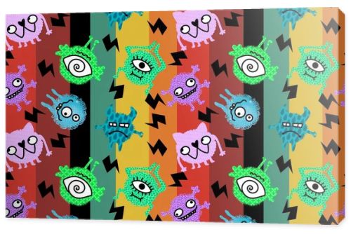 Cartoon doodle monsters seamless aliens and animals pattern for wrapping paper and fabrics and kids clothes print and linens and packaging. High quality illustration