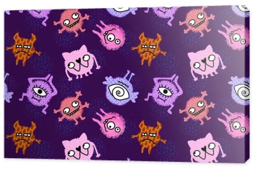Cartoon doodle monsters seamless aliens and animals pattern for wrapping paper and fabrics and kids clothes print and linens and packaging. High quality illustration
