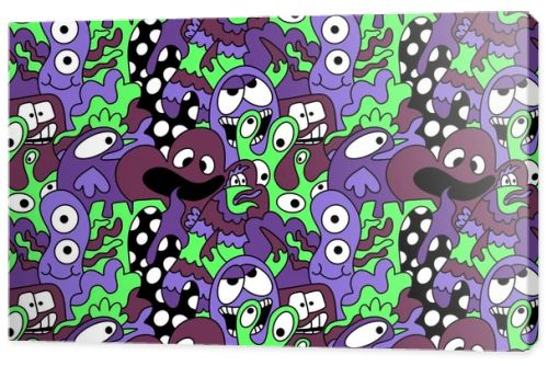 Cartoon doodle monsters seamless aliens and animals pattern for wrapping paper and fabrics and kids clothes print and linens and packaging. High quality illustration