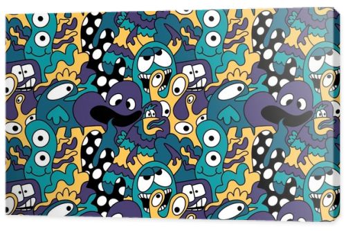 Cartoon doodle monsters seamless aliens and animals pattern for wrapping paper and fabrics and kids clothes print and linens and packaging. High quality illustration