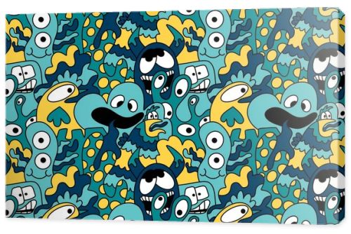 Cartoon doodle monsters seamless aliens and animals pattern for wrapping paper and fabrics and kids clothes print and linens and packaging. High quality illustration