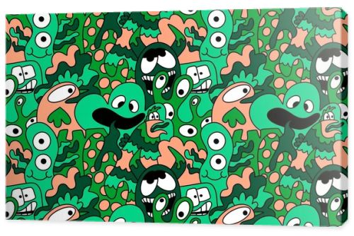 Cartoon doodle monsters seamless aliens and animals pattern for wrapping paper and fabrics and kids clothes print and linens and packaging. High quality illustration