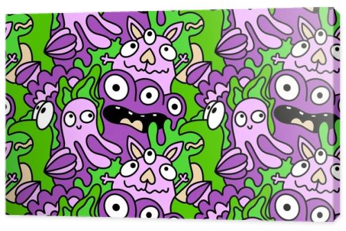 Cartoon doodle monsters seamless aliens and animals pattern for wrapping paper and fabrics and kids clothes print and linens and packaging. High quality illustration