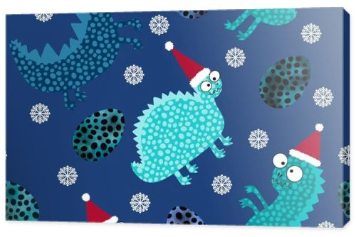 Winter Santa hat seamless animals dinosaur dragon pattern for Christmas and new year and wrapping paper and kids clothes print and festive packaging and Noel gift box. High quality illustration