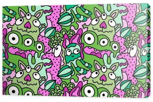 Cartoon doodle monsters seamless aliens and animals pattern for wrapping paper and fabrics and kids clothes print and linens and packaging. High quality illustration