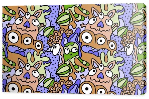 Cartoon doodle monsters seamless aliens and animals pattern for wrapping paper and fabrics and kids clothes print and linens and packaging. High quality illustration