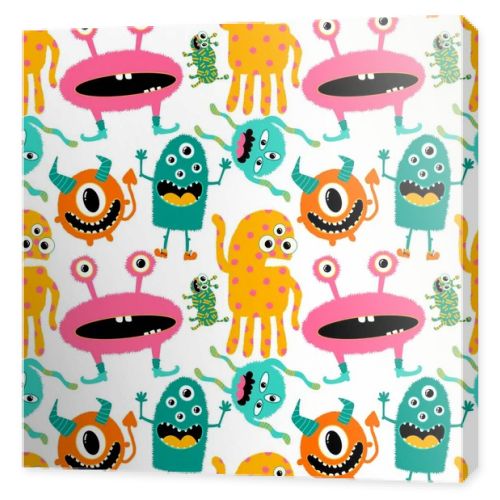Cartoon doodle monsters seamless aliens and animals pattern for wrapping paper and fabrics and kids clothes print and linens and packaging. High quality illustration