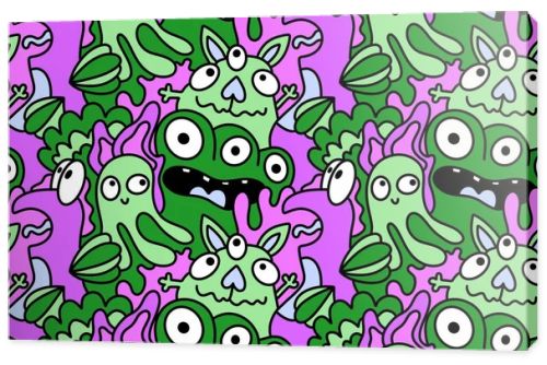 Cartoon doodle monsters seamless aliens and animals pattern for wrapping paper and fabrics and kids clothes print and linens and packaging. High quality illustration