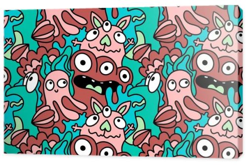 Cartoon doodle monsters seamless aliens and animals pattern for wrapping paper and fabrics and kids clothes print and linens and packaging. High quality illustration