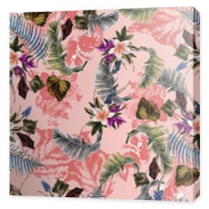 Seamless floral background scarf art abstract design textile. seamless beautiful artistic bright tropical pattern with exotic forest. Colorful Fabric Flower pattern. Beautiful vintage Floral