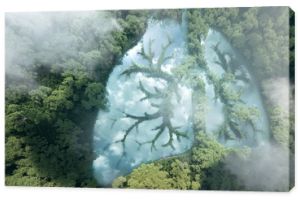 Zielone płuca planety Ziemia Renderowanie 3D czystego jeziora w kształcie płuc pośrodku dziewiczego lasu Koncepcja natury a