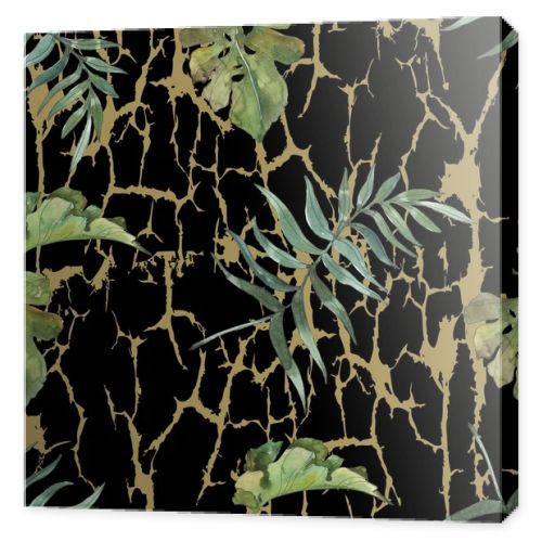 Exotic tropical hawaiian summer. Palm beach tree leaves. Watercolor illustration set. Watercolour drawing fashion aquarelle isolated. Seamless background pattern. Fabric wallpaper print texture.